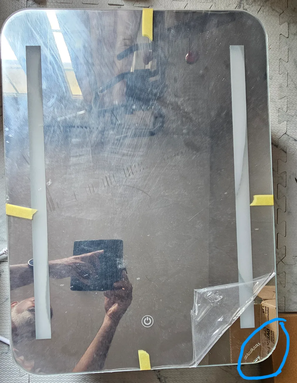 white bathroom cabinet with a slight scratch on mirror thumbnail