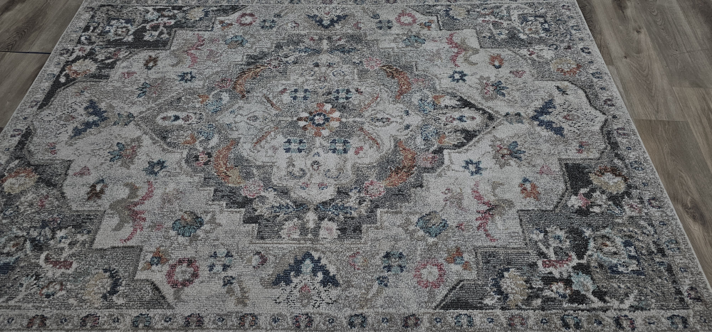 Area Rug - Grey, Floral Pattern