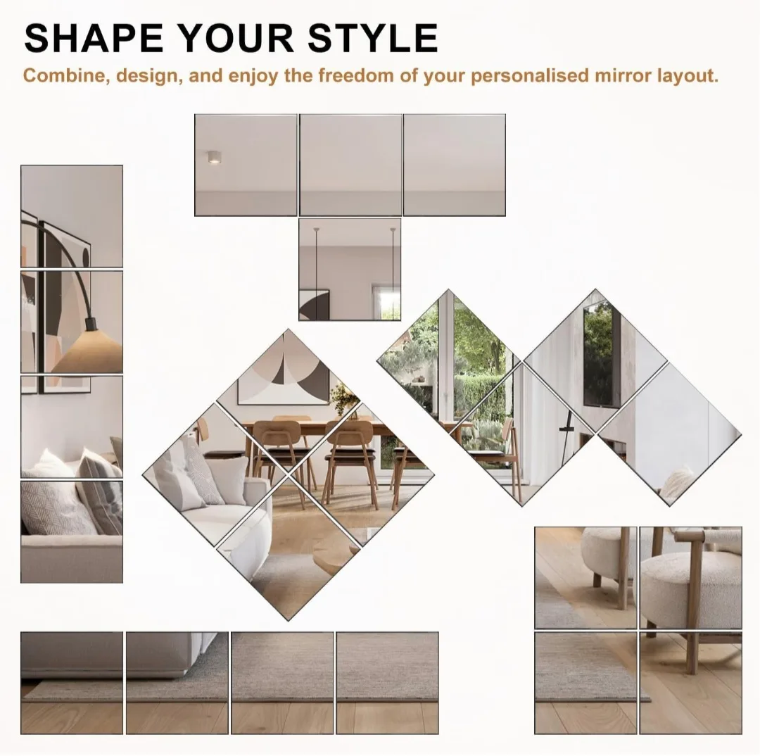Set of 9 Square Frameless Mirror Tiles - 12x12 in image indicator(6)