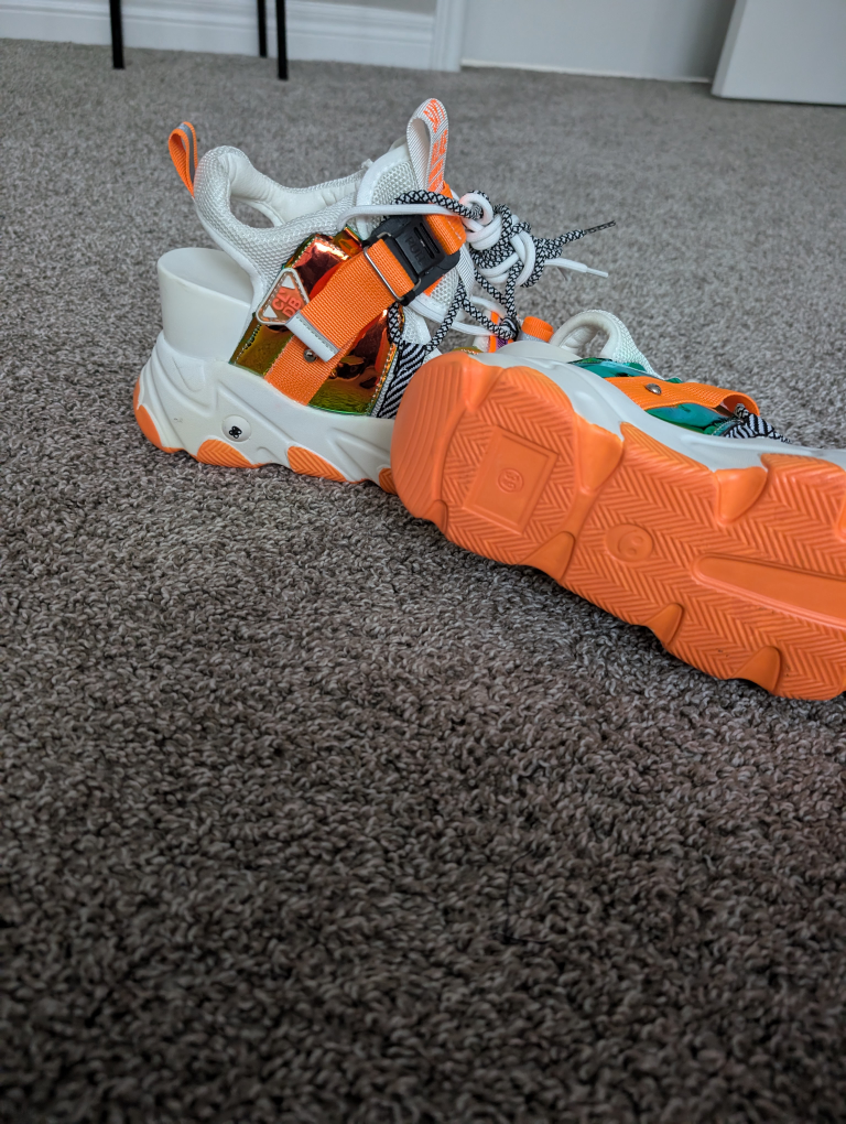 Chunky Platform Sandals - Orange & White
