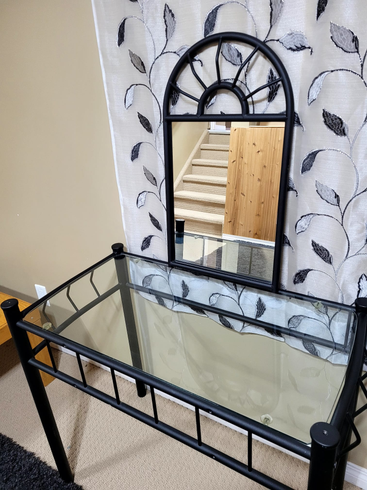 Black Metal & Glass Vanity Table with Mirror - photo 2