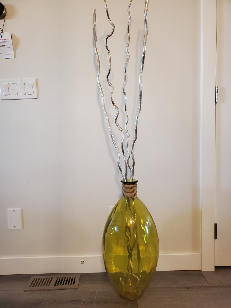 Decorative Green Glass Vase with Silver Branches