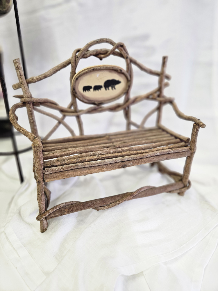 Rustic Wooden Bench with Bear Design - photo 2