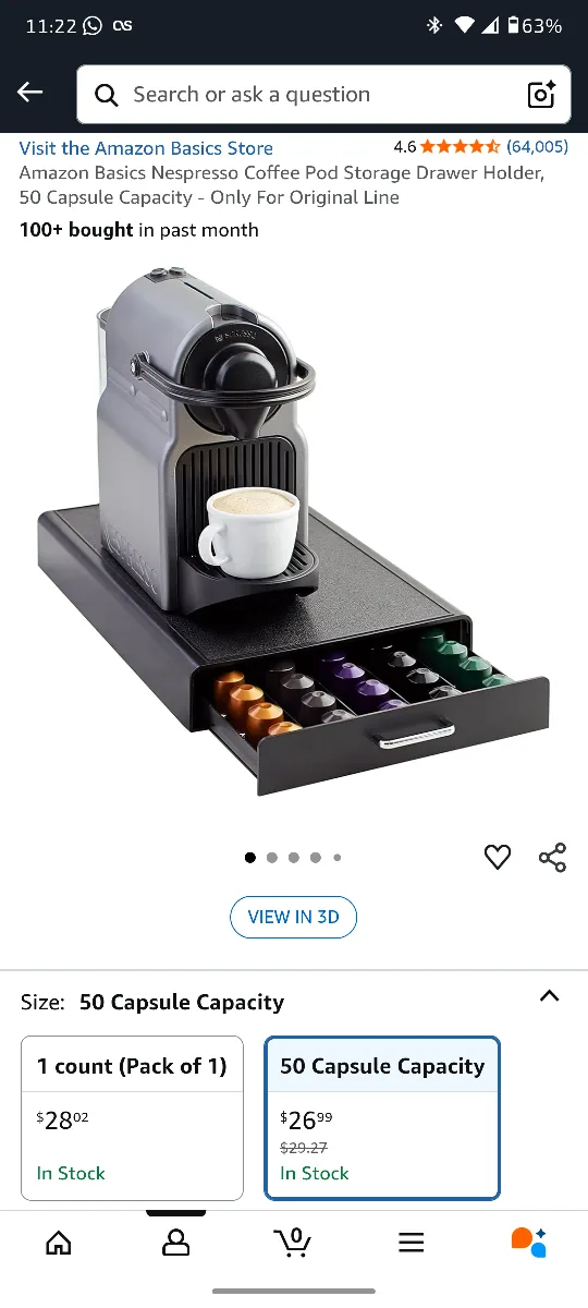 Amazon Basics Nespresso Coffee Pod Drawer - 50 Capacity thumbnail