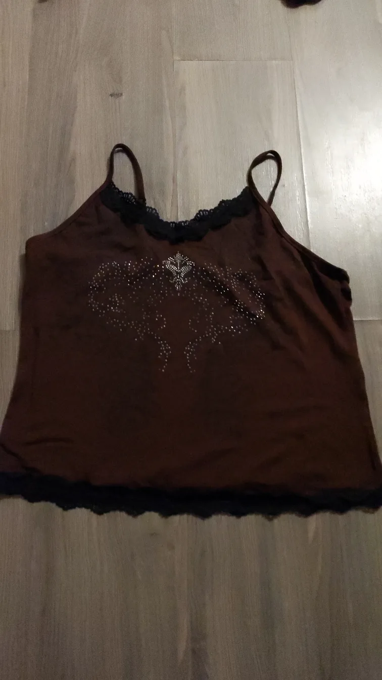 Brown tank Top with Lace Trim thumbnail