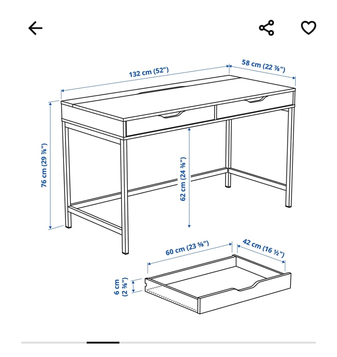 IKEA ALEX Desk with Drawers, White - photo 3
