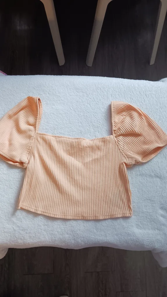 Peach Ribbed Crop Top - Size Small thumbnail