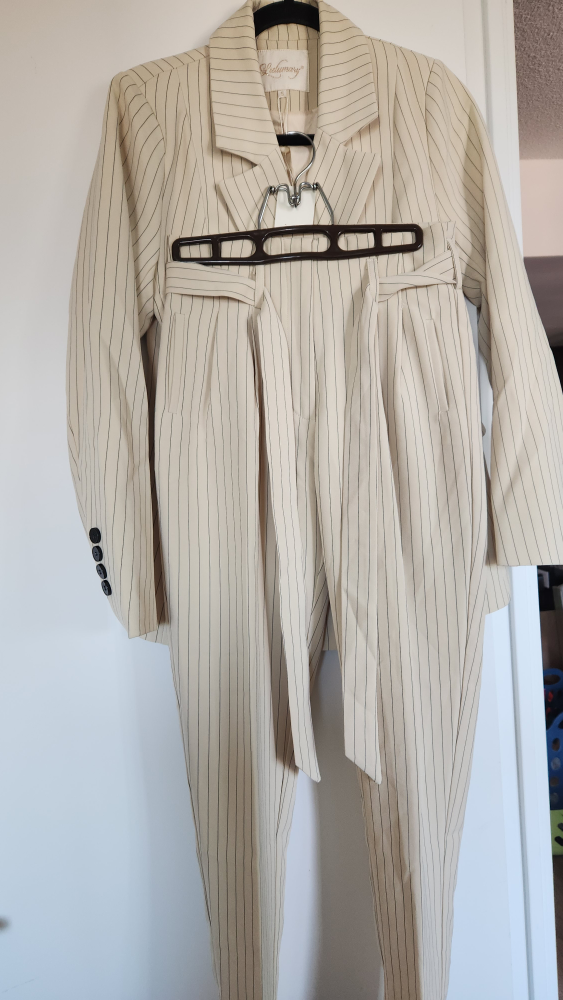 Stylumary Pinstripe Beige Suit Set
