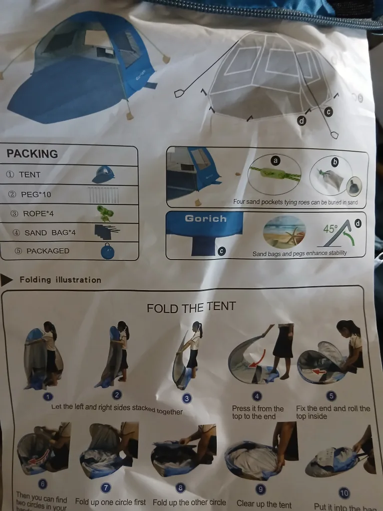 New Gorich Easy Pop Up Beach Tent for 3-4 Person image indicator(10)