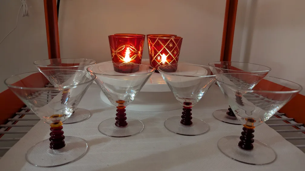 Vtg Martini Glasses & Red cut to glass small glasses thumbnail