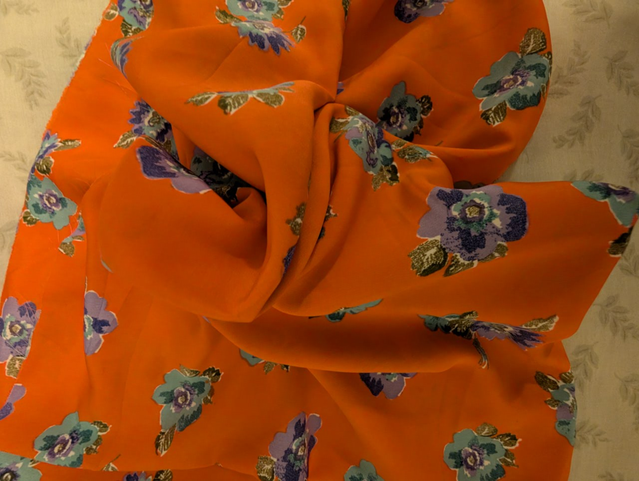 coral with blue floral fabric cut - photo 2