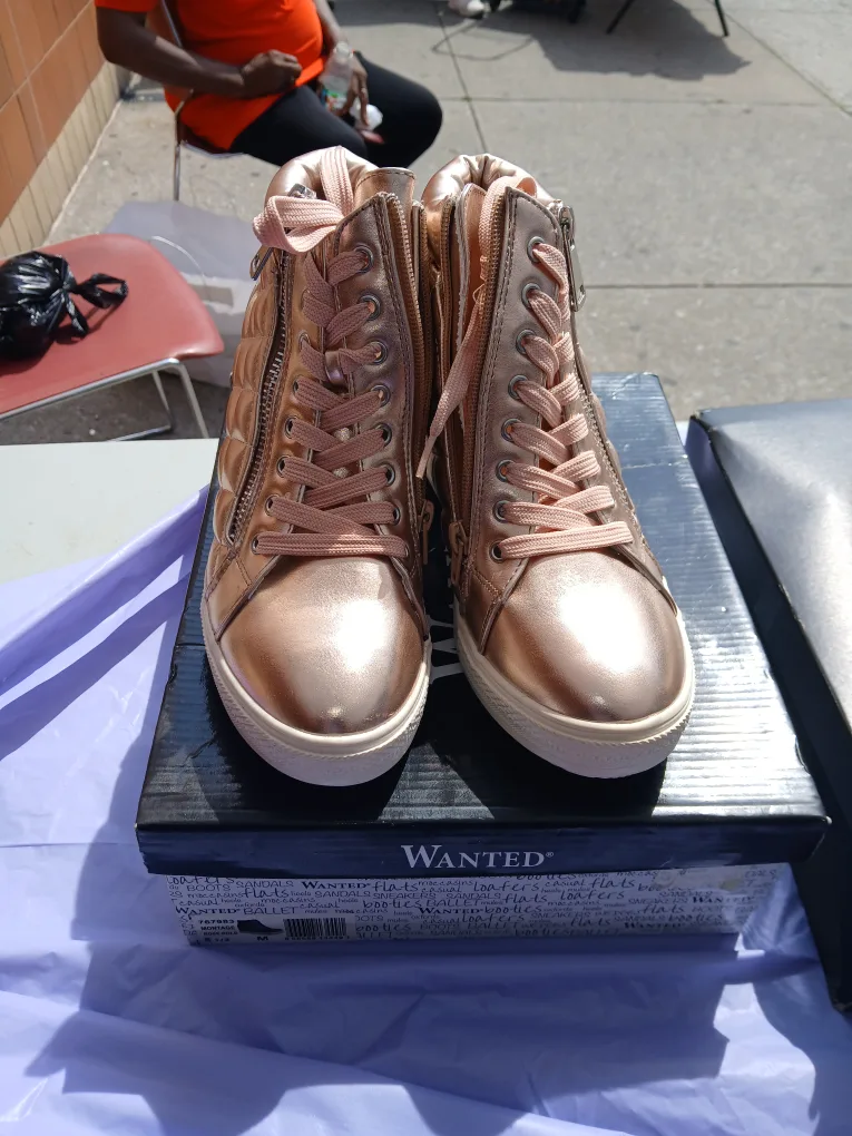 Wanted Rose Gold Quilted Wedge Sneakers - Size M image indicator(2)