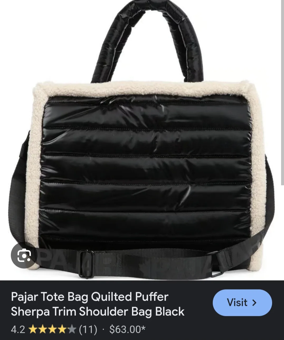 Pajar Black Quilted Tote Bag thumbnail