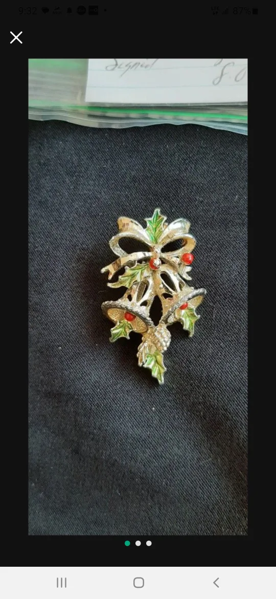 Vintage Gerry's Holiday Holly Bells Brooch thumbnail