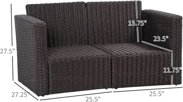 Black PE Rattan Wicker Loveseat with Navy Cushions image indicator(3)