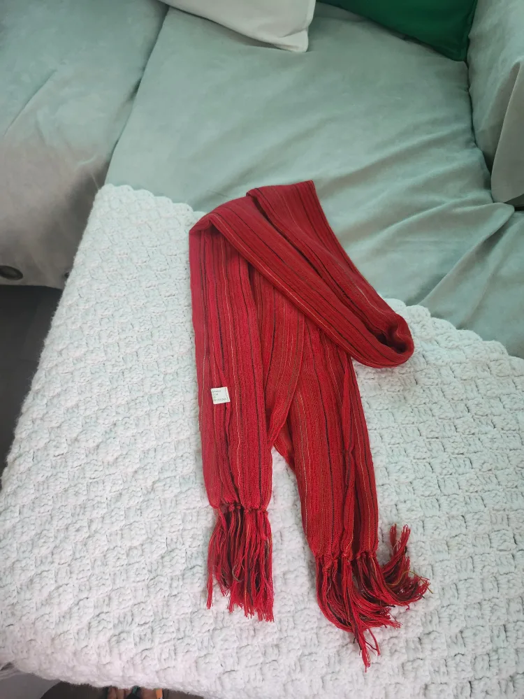 Red Striped Scarf with Tassels thumbnail