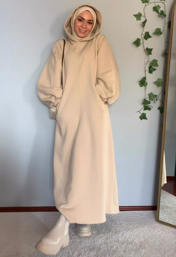 Beige Hooded Maxi Dress