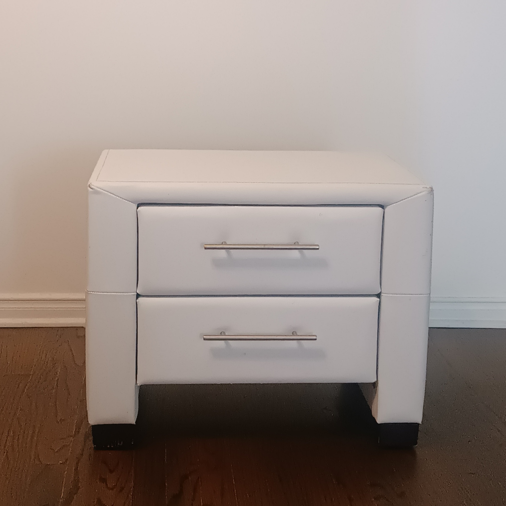 White Faux Leather 2-Drawer Nightstand