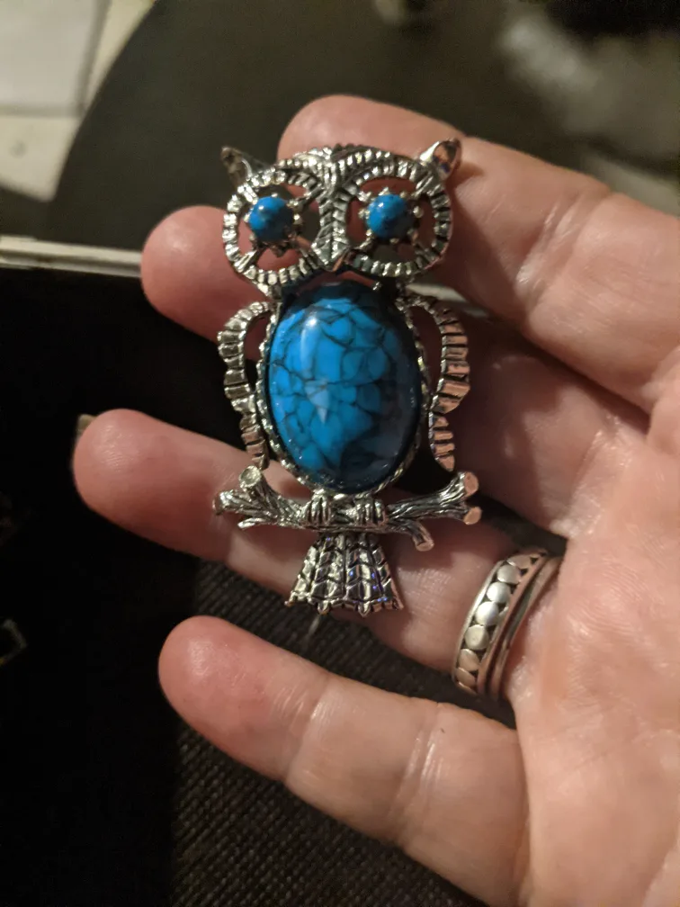 Owl Brooch with Turquoise Stone thumbnail