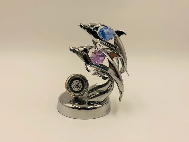 Vintage Dolphin Ornament with Clock CRYSTOCRAFT image indicator(7)