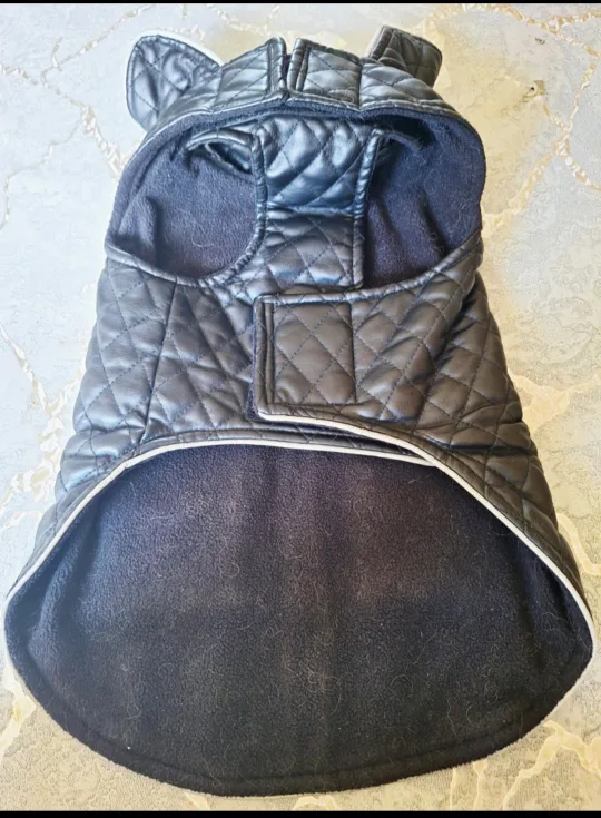 Lot of 3 Dog Rain Coat, Black Puffer Coat & Harness with Leash image indicator(6)