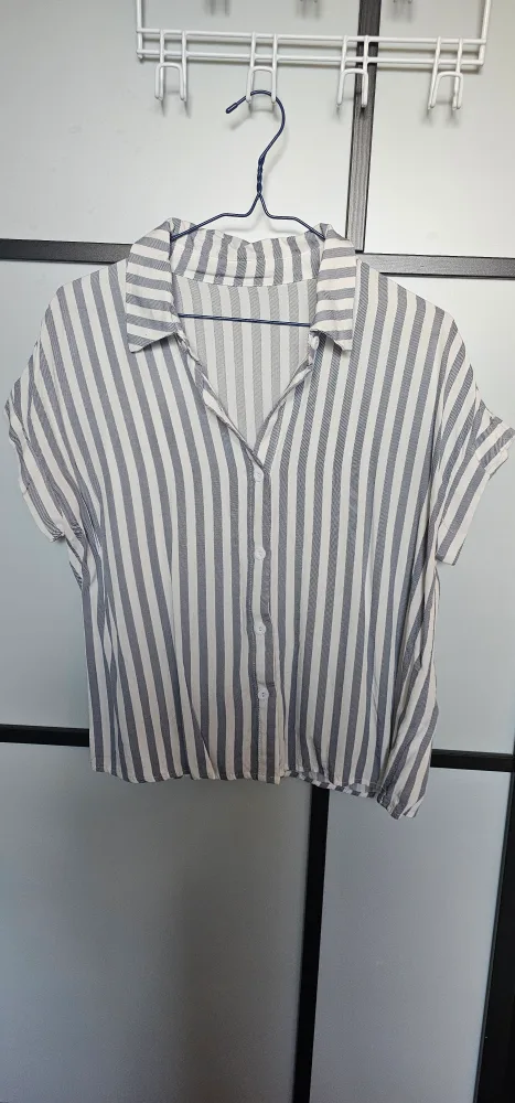 Blue and white Striped Button-Down Short Sleeve Shirt thumbnail