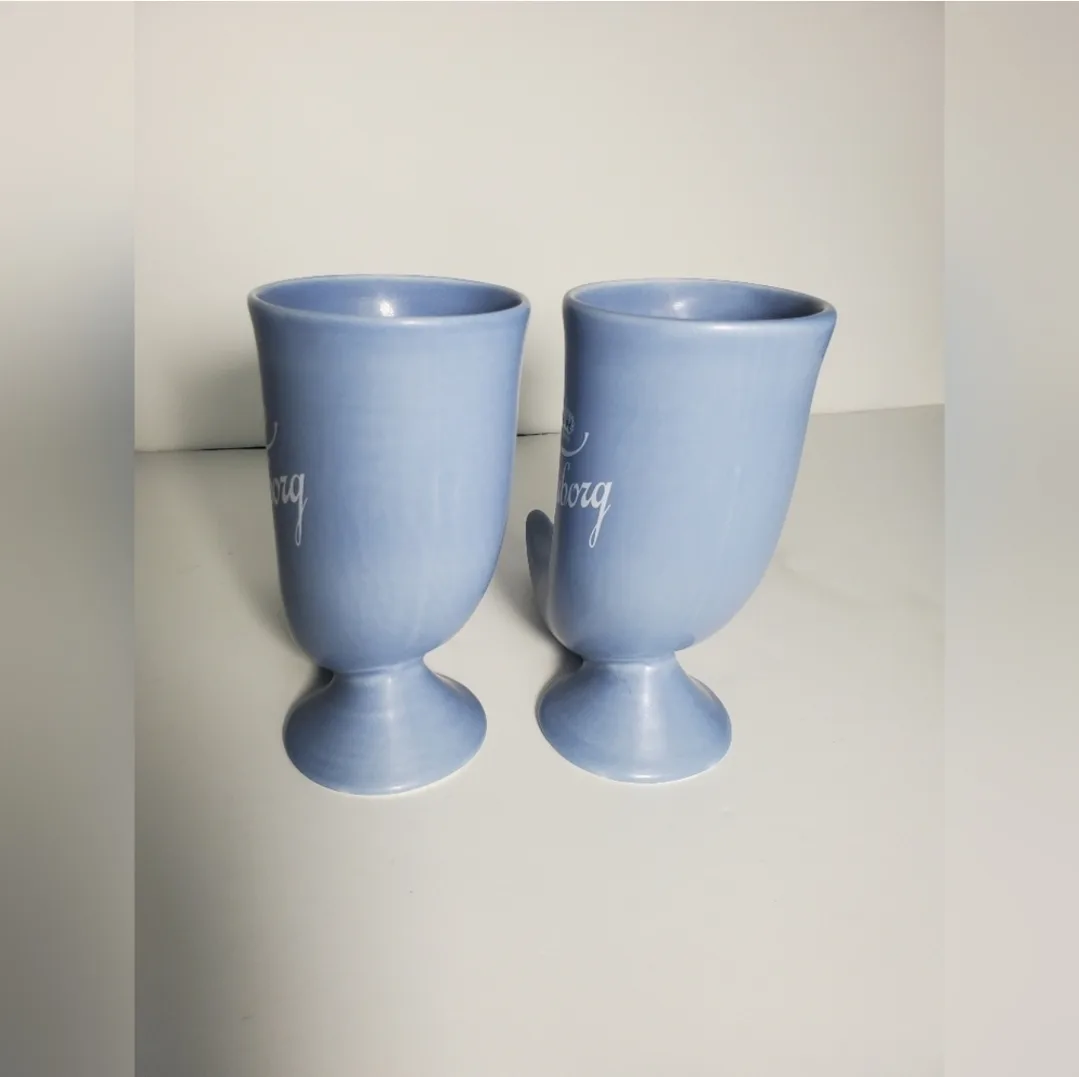 2 Vintage Tuborg Danish Mug Blue Beer Ceramic Drinking Horn image indicator(2)