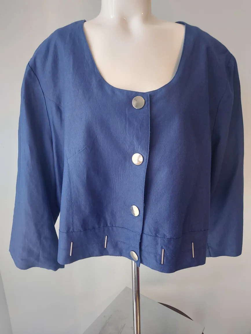 Ashley Stewart Blue Linen Blend Jacket - Size 18 thumbnail