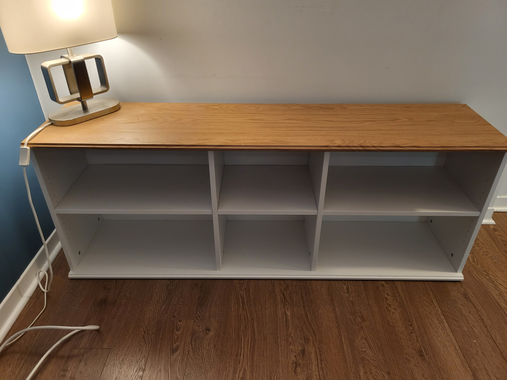 White Display Cabinet and ikea TV stand.