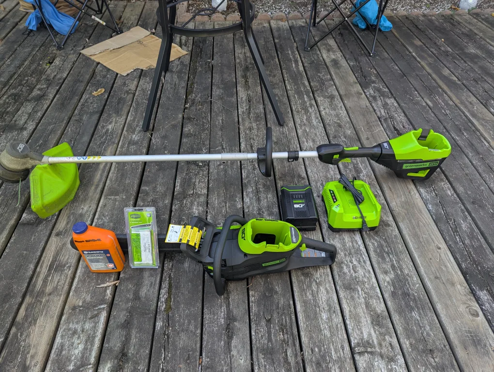 Greenworks 80V Chainsaw & String Trimmer Combo CASH ONLY AS IS image indicator(6)