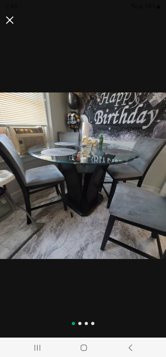 Round Glass Dining Table with 4 Gray Chairs - photo 4