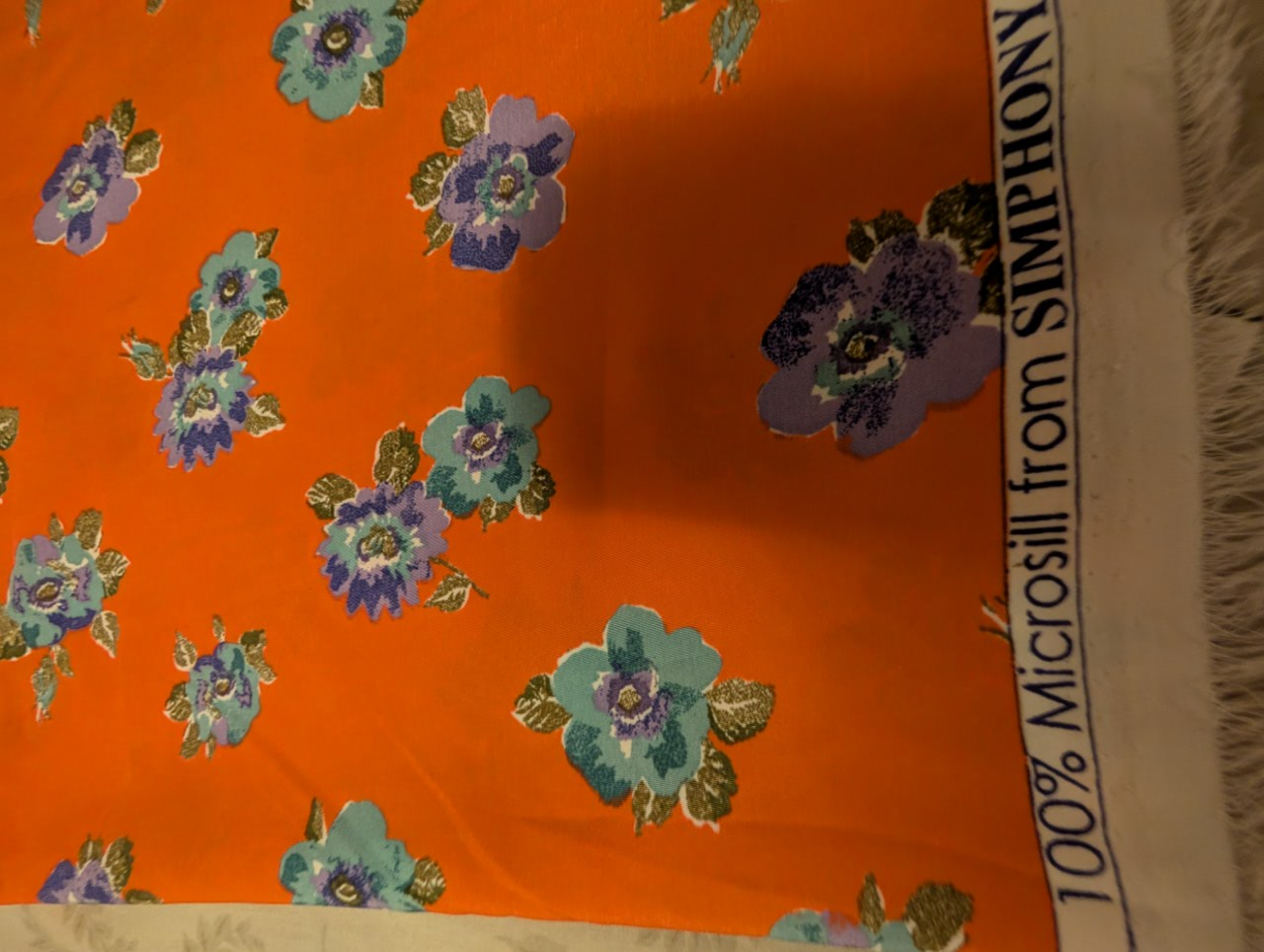 coral with blue floral fabric cut