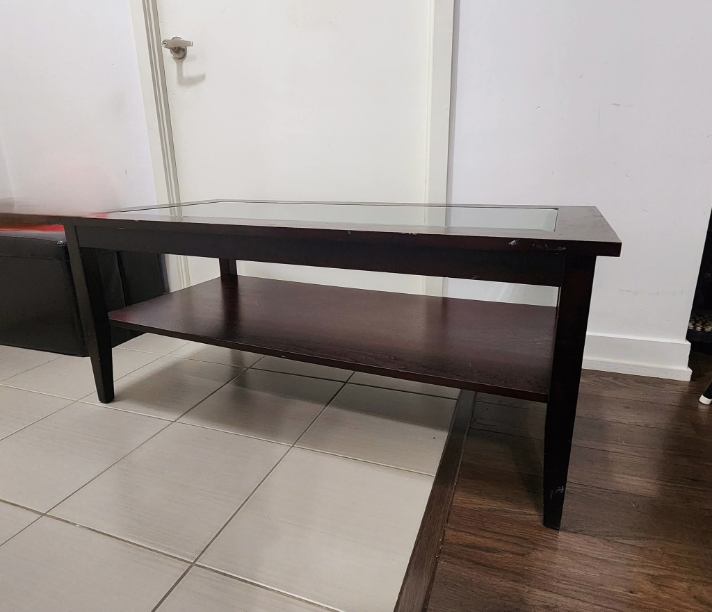 Dark Brown Coffee Table with Glass Top