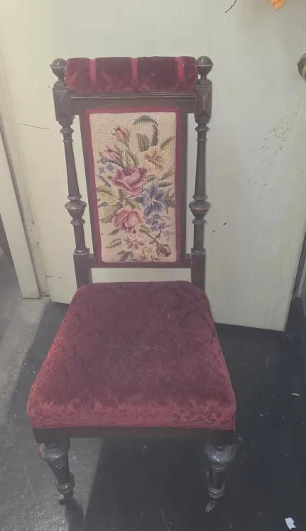 Antique Burgundy Needlepoint Chair thumbnail