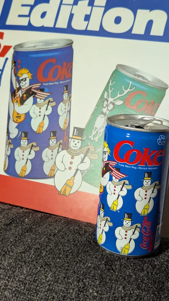 Coca Cola Special Edition Snowman Can - 280 mL with Ad 1989 image indicator(2)