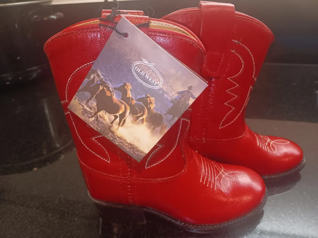 Old West Red Leather Cowboy Boots - Size 050 thumbnail