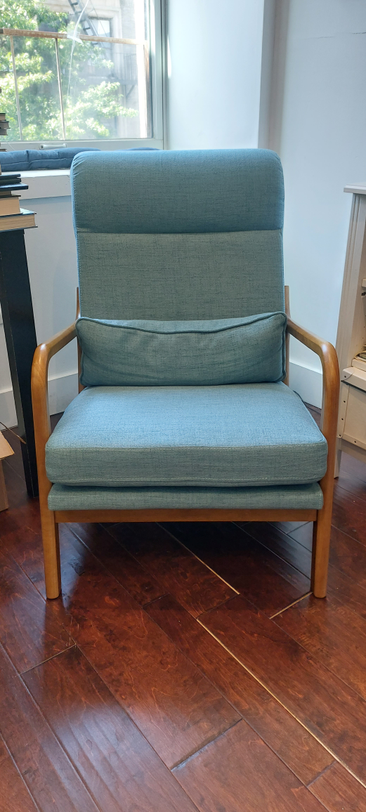 Blue Armchair with Wooden Frame