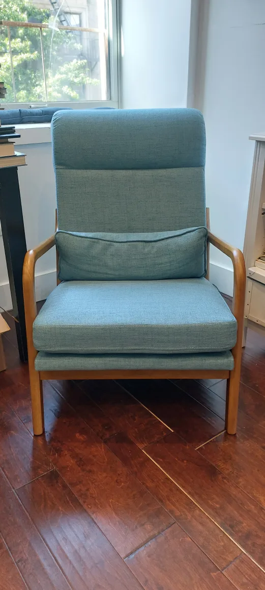 Blue Armchair with Wooden Frame thumbnail