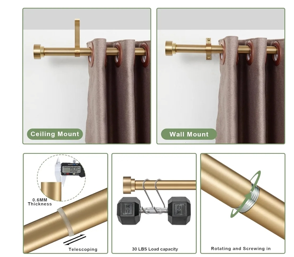 Adjustable (16 - 72 inch) Drapery Curtain Rod - Warm Gold