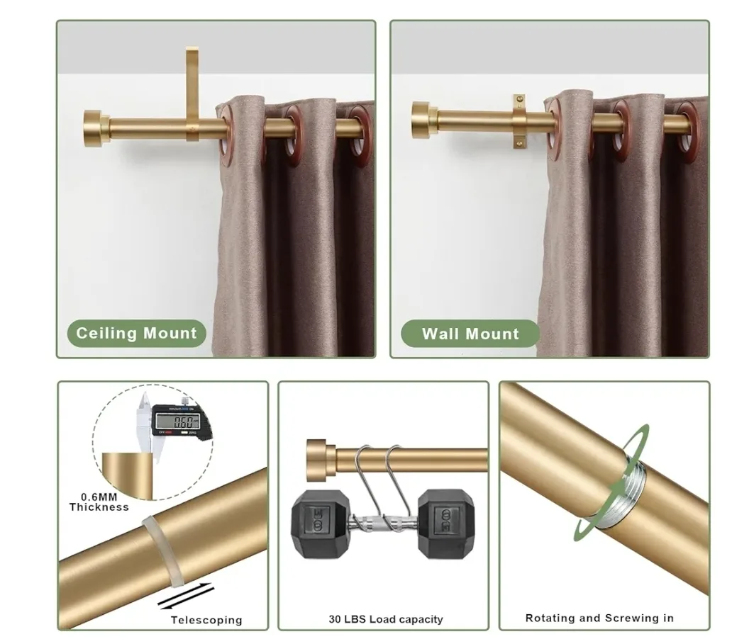 Adjustable (16 - 72 inch) Drapery Curtain Rod - Warm Gold thumbnail
