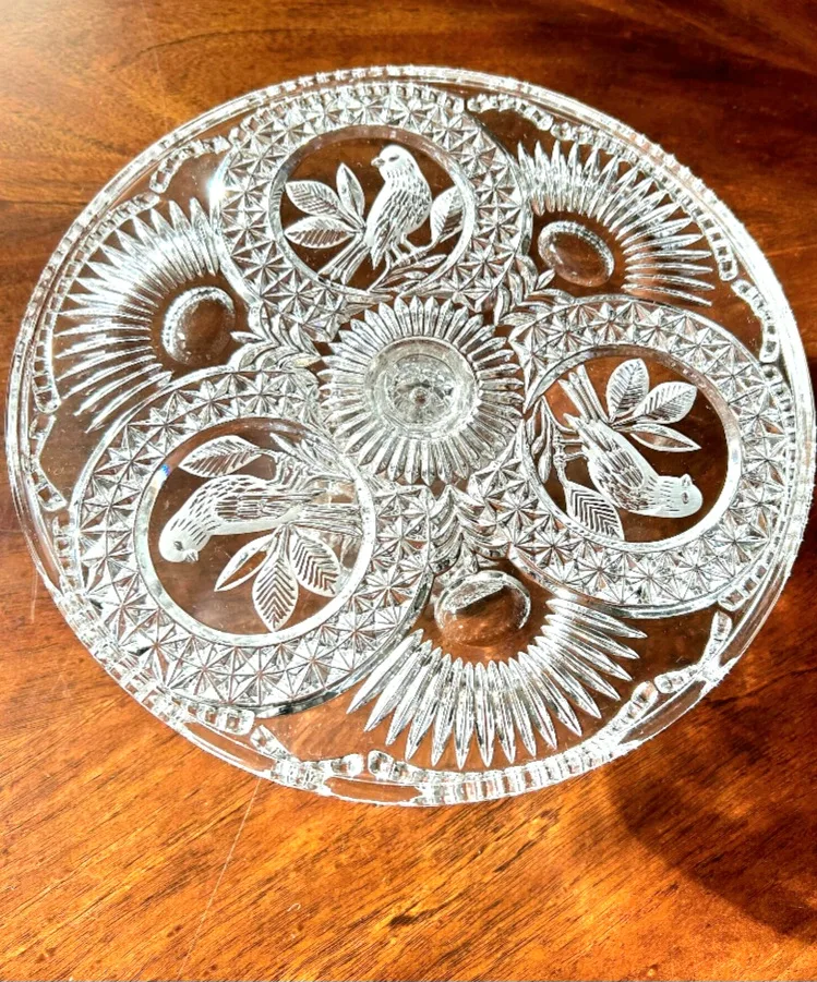 Vintage Bird Pattern Crystal Cake Stand thumbnail