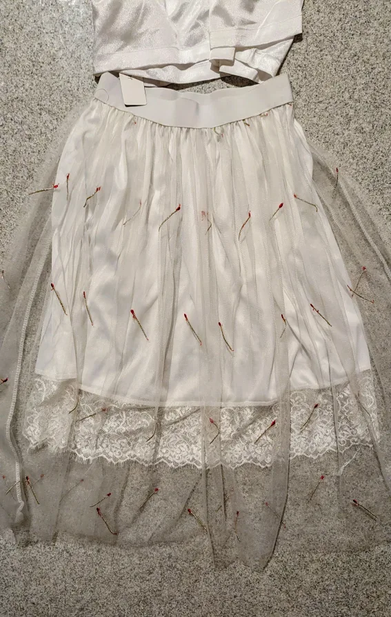 White Tulle Skirt with Floral Embroidery thumbnail