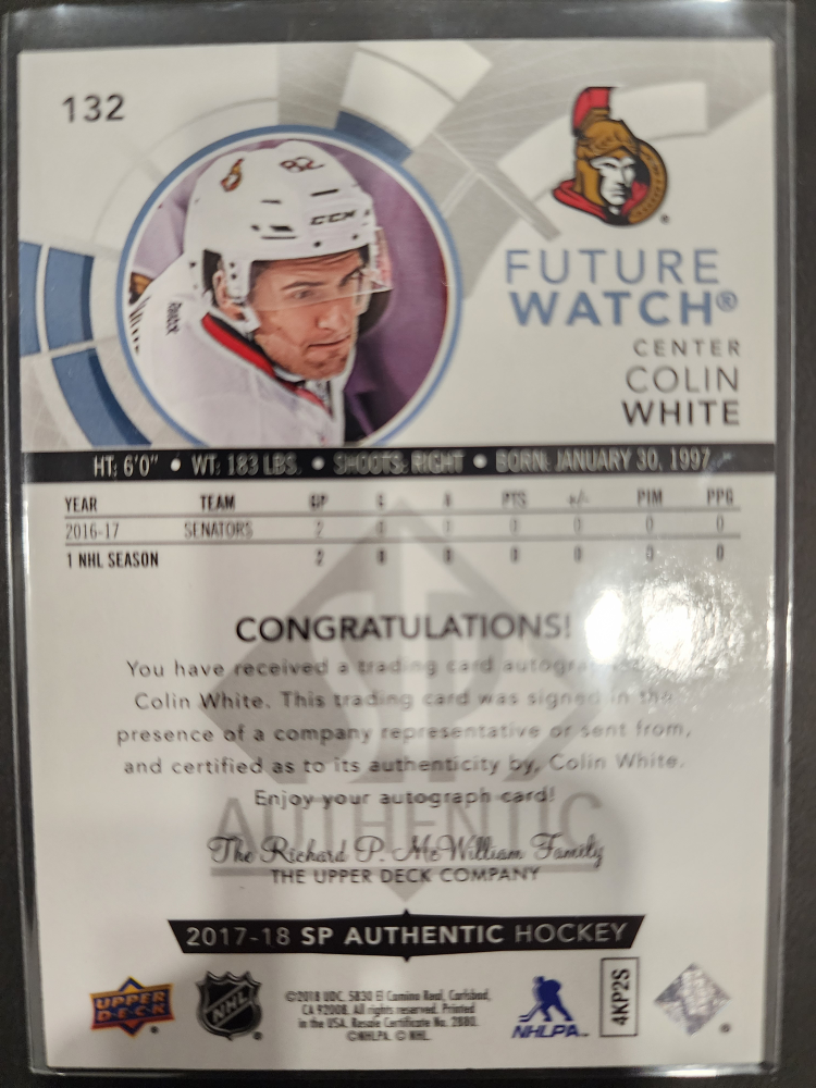 Colin White Autographed Hockey Card - photo 2