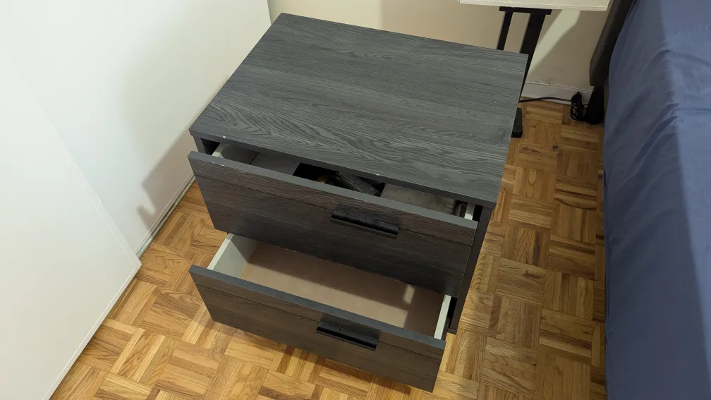 Grey Wood Grain Nightstand with 2 Drawers image indicator(4)