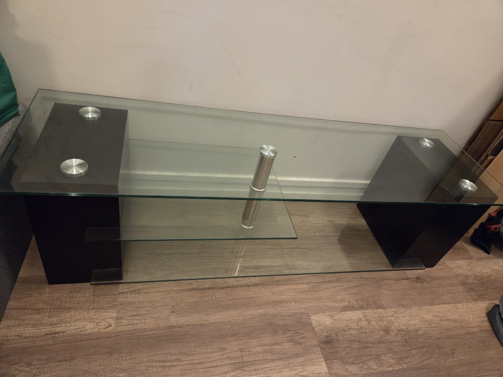 Glass TV Stand with Black Accents - photo 2