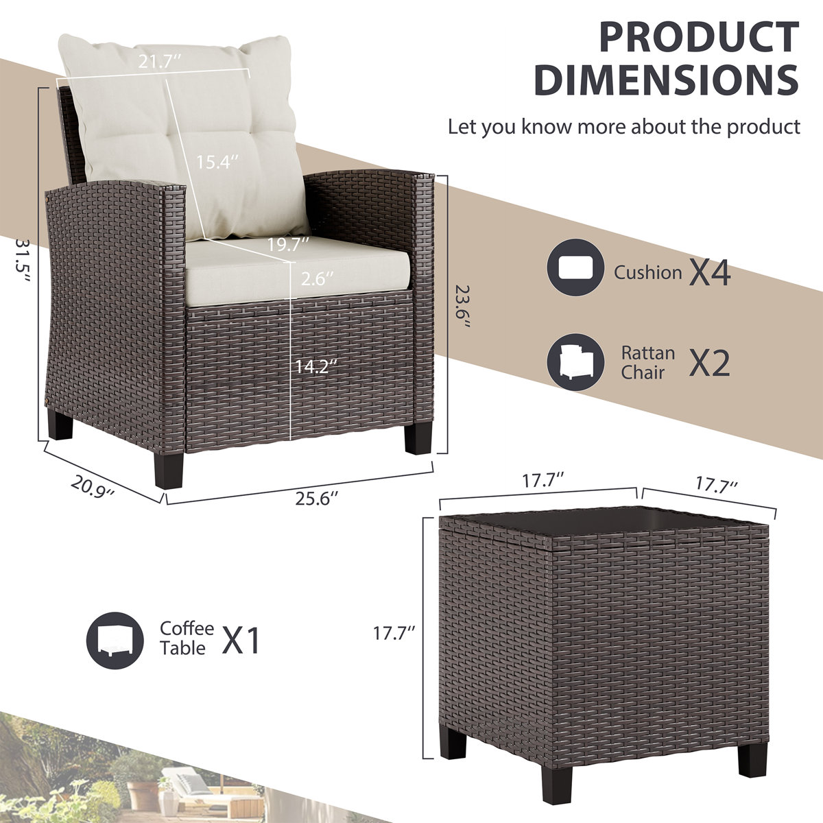 3-Piece Wicker Patio Set - 2 Chairs & Table - photo 3
