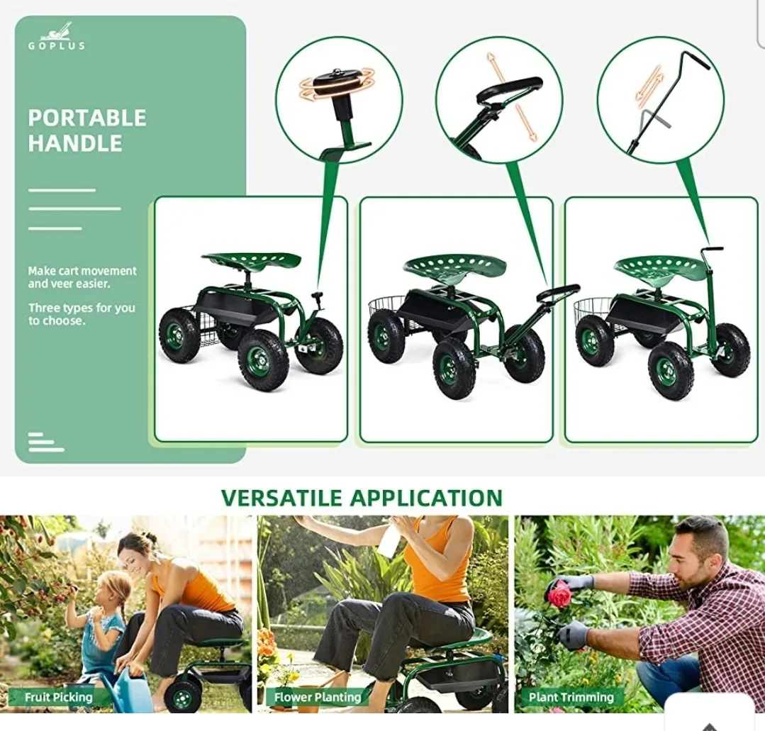 Rolling Garden Cart with Seat image indicator(8)