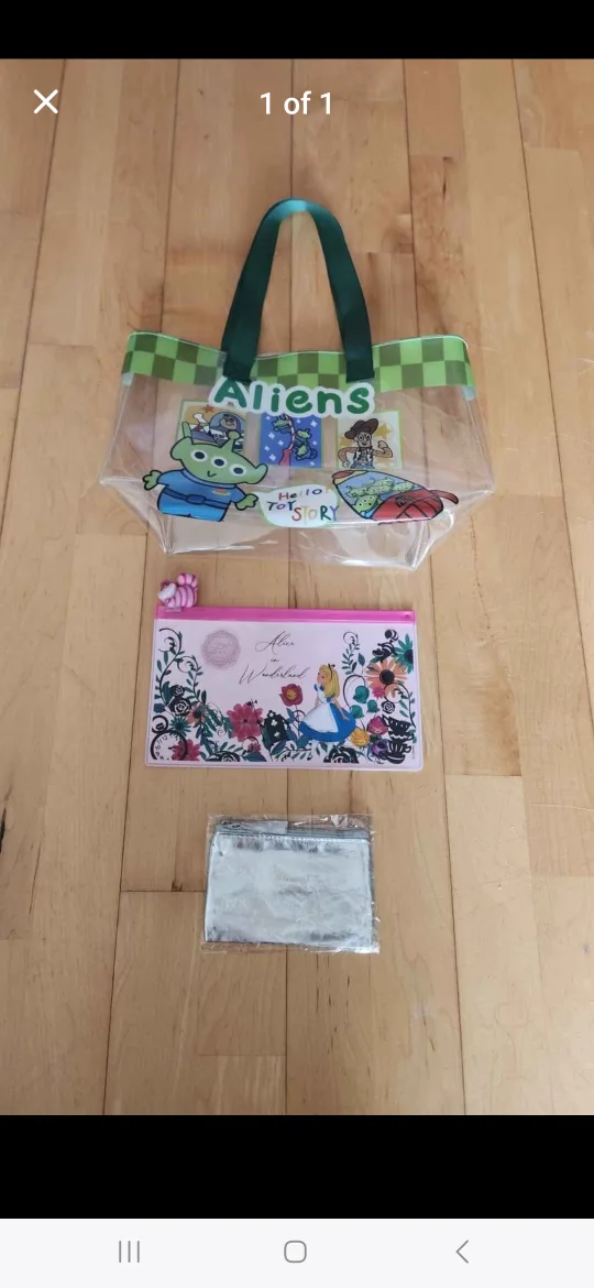 Alien Beach Bag, Alice in the Wonderland Zip Bag, Silver Pouch thumbnail