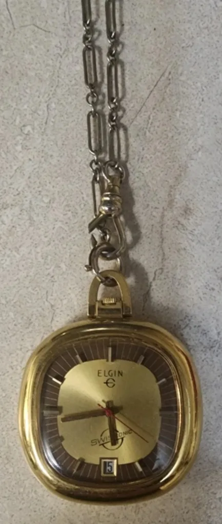 Elgin Swissonic Gold Tone Pocket Watch thumbnail