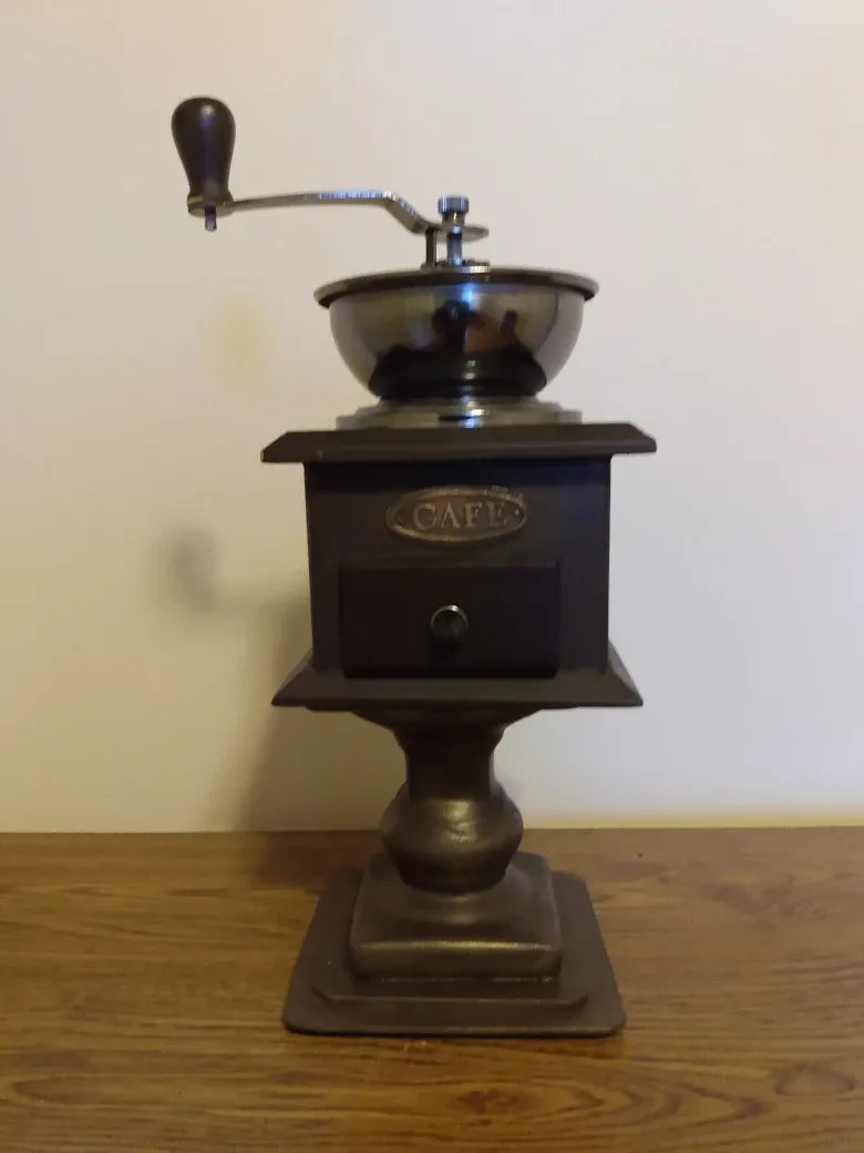 Antique Style Wooden Manual Coffee Grinder with stand image indicator(2)
